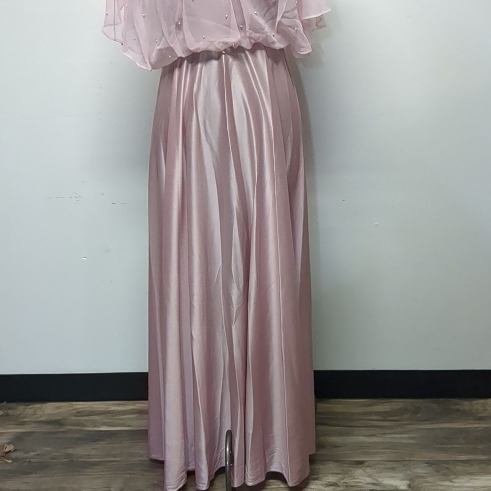 Vintage 70s Pink Pearl Shawl Collar Maxi Gown, Size S - Picture 7 of 16